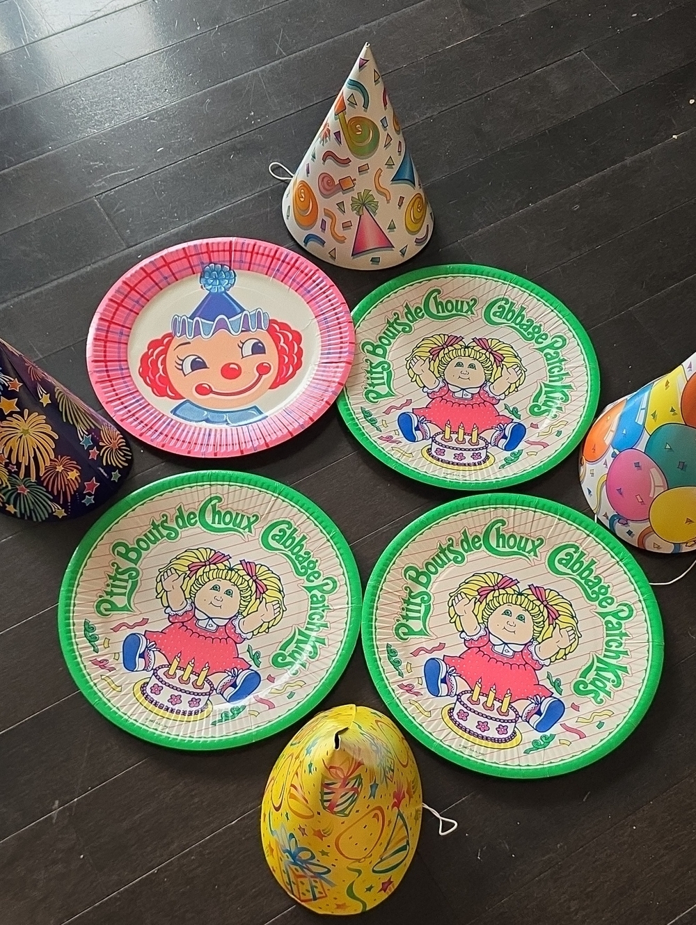 Vintage Birthday Party Cabbage Patch & Clown Plates And Hats Lot